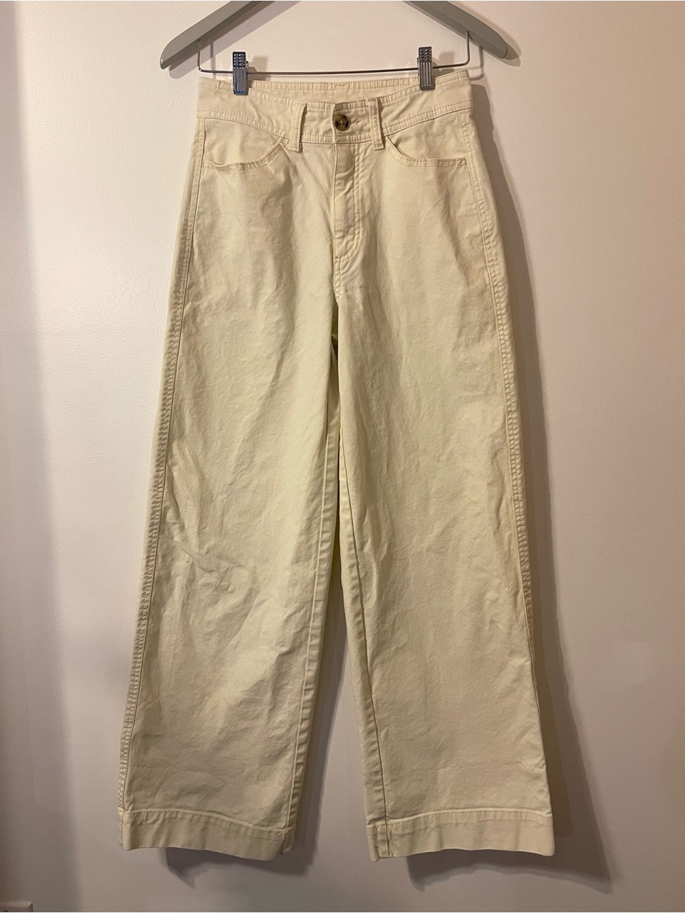 Old Navy Cream Off White Extra High Rise Wide Leg Sailor Canvas Pants 2